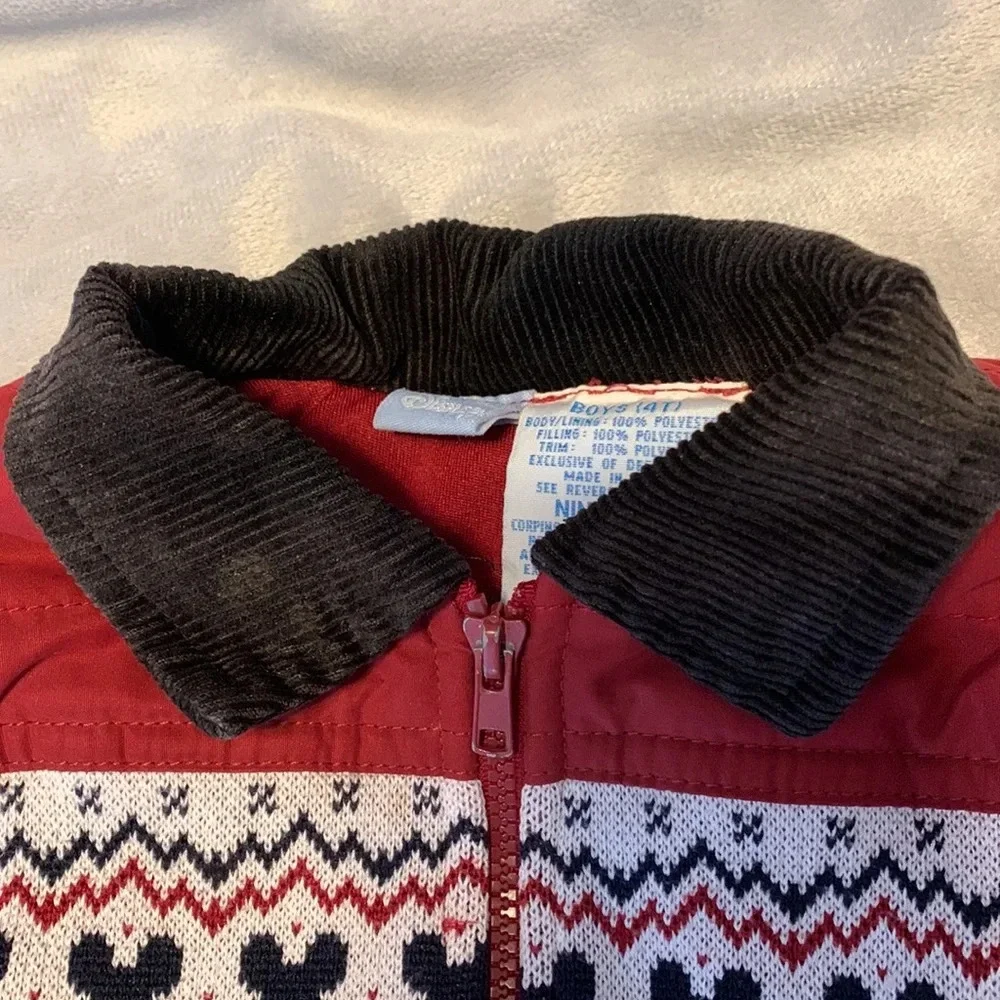 disney Mickey Pluto red burgundy puffer vest corduroy collar sz 4 fair isle prep